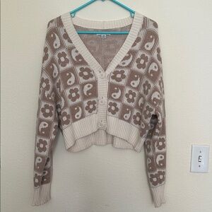 American Eagle Yin Yang Flower Checkerboard Printed Cardigan